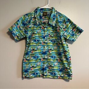 Buzz Cuts Novelty Tropical Surf Boards Palm Tree Print Shirt Size 18 Boys